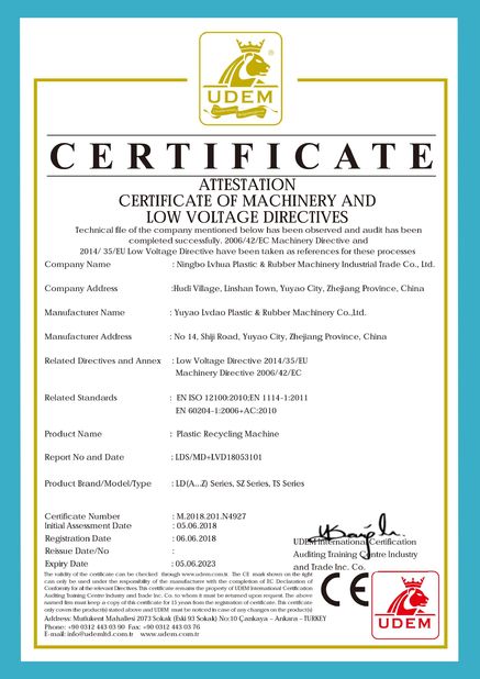 Porcellana NINGBO LVHUA PLASTIC &amp; RUBBER MACHINERY INDUSTRIAL TRADE CO.,LTD. Certificazioni